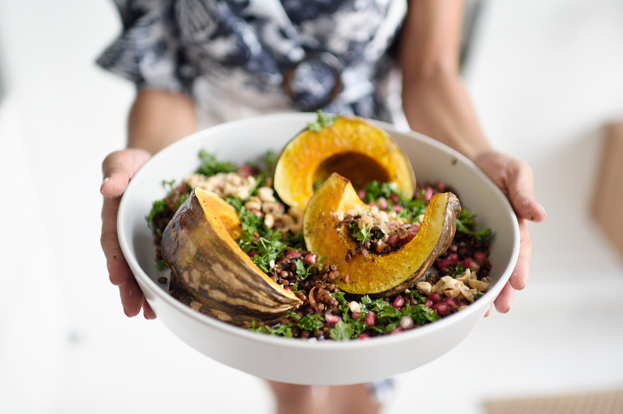 Roasted Pumpkin with Caramelised Lentils